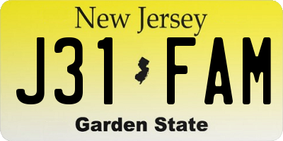 NJ license plate J31FAM