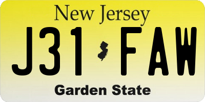 NJ license plate J31FAW