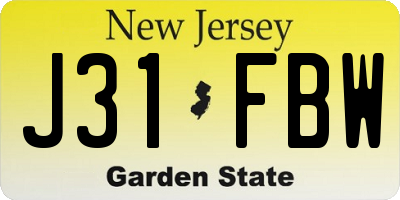 NJ license plate J31FBW