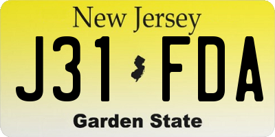 NJ license plate J31FDA