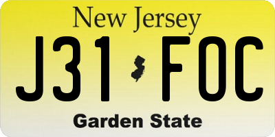 NJ license plate J31FOC