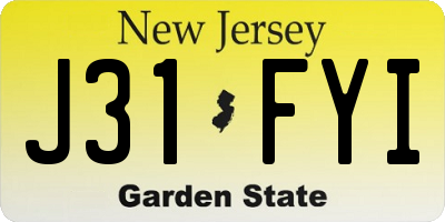 NJ license plate J31FYI