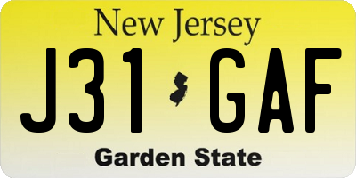NJ license plate J31GAF