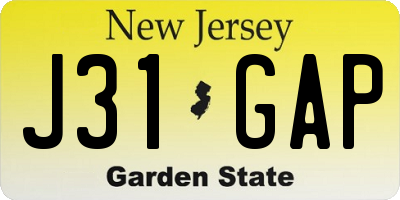 NJ license plate J31GAP