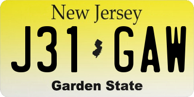 NJ license plate J31GAW