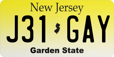 NJ license plate J31GAY