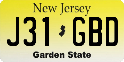 NJ license plate J31GBD