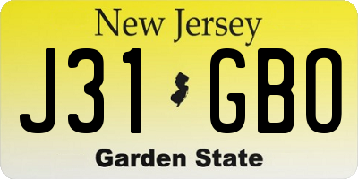 NJ license plate J31GBO