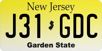 NJ license plate J31GDC