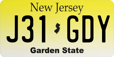 NJ license plate J31GDY