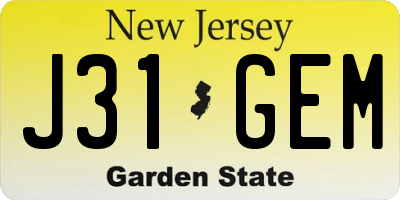 NJ license plate J31GEM