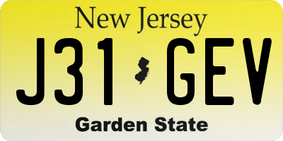 NJ license plate J31GEV