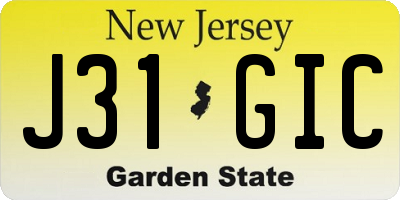 NJ license plate J31GIC