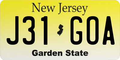 NJ license plate J31GOA