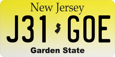NJ license plate J31GOE