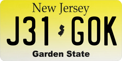 NJ license plate J31GOK