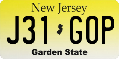 NJ license plate J31GOP