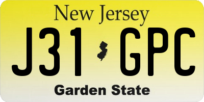 NJ license plate J31GPC