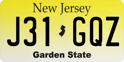 NJ license plate J31GQZ