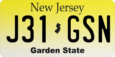 NJ license plate J31GSN