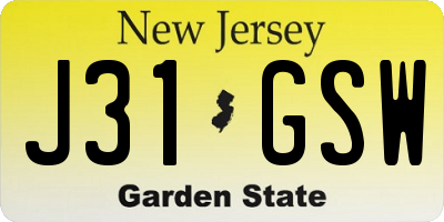 NJ license plate J31GSW