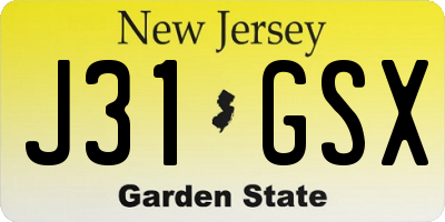 NJ license plate J31GSX
