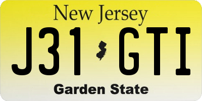 NJ license plate J31GTI