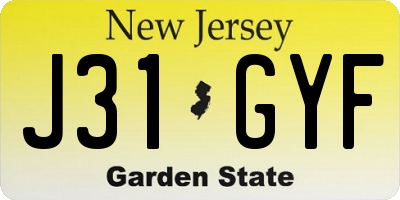NJ license plate J31GYF