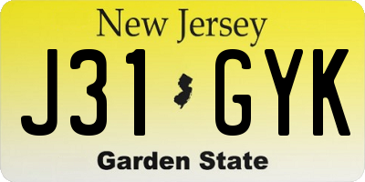 NJ license plate J31GYK