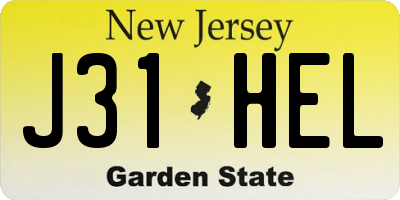 NJ license plate J31HEL