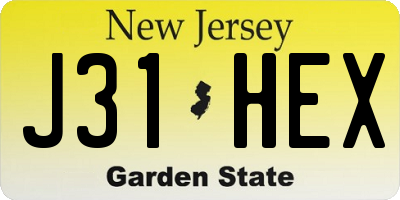 NJ license plate J31HEX