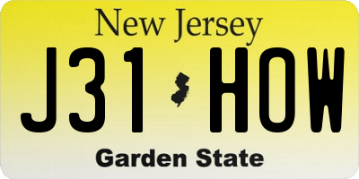 NJ license plate J31HOW