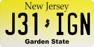 NJ license plate J31IGN