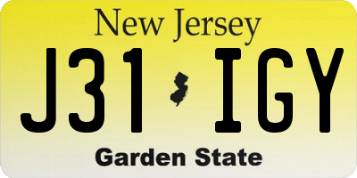 NJ license plate J31IGY