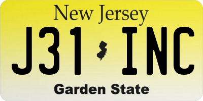 NJ license plate J31INC