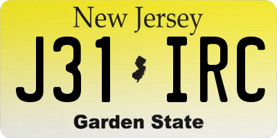NJ license plate J31IRC