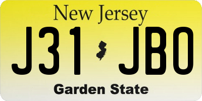NJ license plate J31JBO