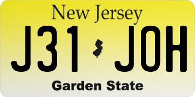 NJ license plate J31JOH