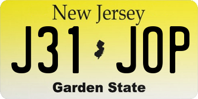 NJ license plate J31JOP