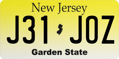 NJ license plate J31JOZ