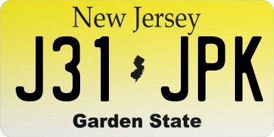 NJ license plate J31JPK