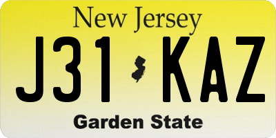 NJ license plate J31KAZ