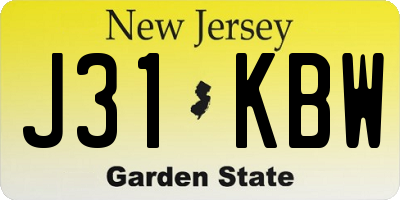 NJ license plate J31KBW