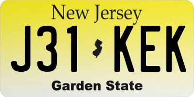 NJ license plate J31KEK