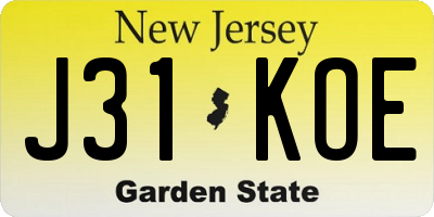 NJ license plate J31KOE