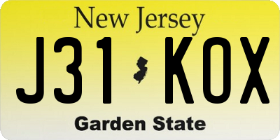 NJ license plate J31KOX