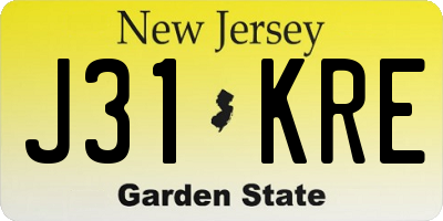 NJ license plate J31KRE