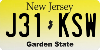 NJ license plate J31KSW