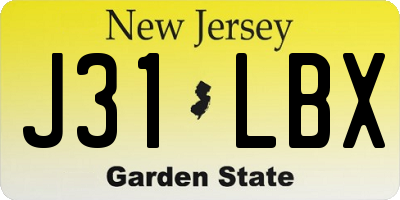 NJ license plate J31LBX