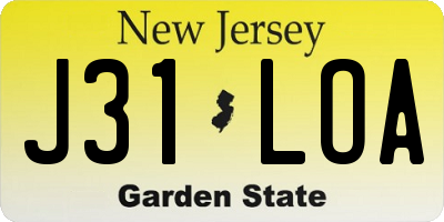 NJ license plate J31LOA